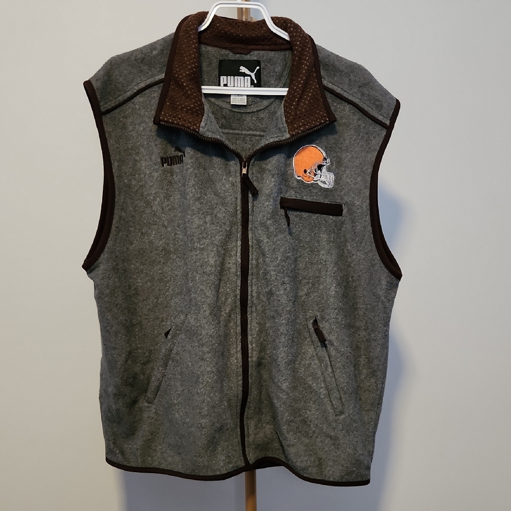 Cleveland Browns NFL Puma Gray and Brown Fleece Vest